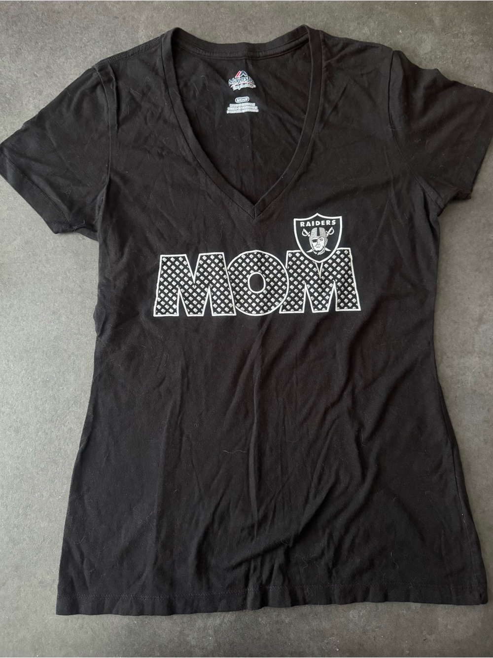 Riders by Majestic Black V-Neck 'MOM' Graphic Tee with White Print